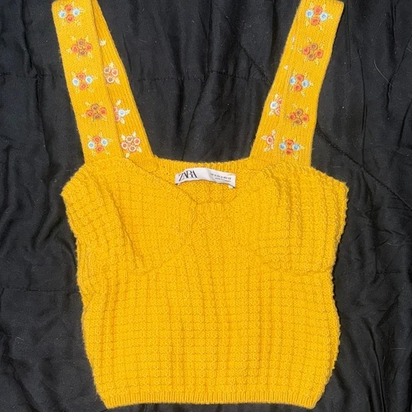 ZARA Golden Tone Embroidered Corset-Style Top – Women’s Size Small - Picture 1 of 4